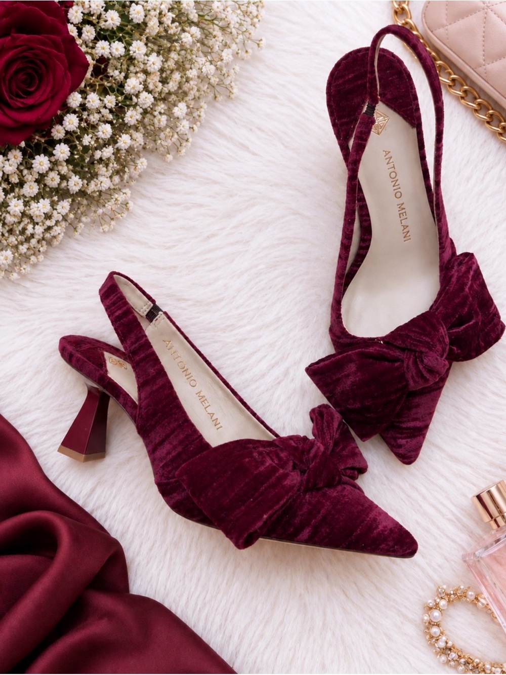 Lenore Velvet Bow Slingback Heels